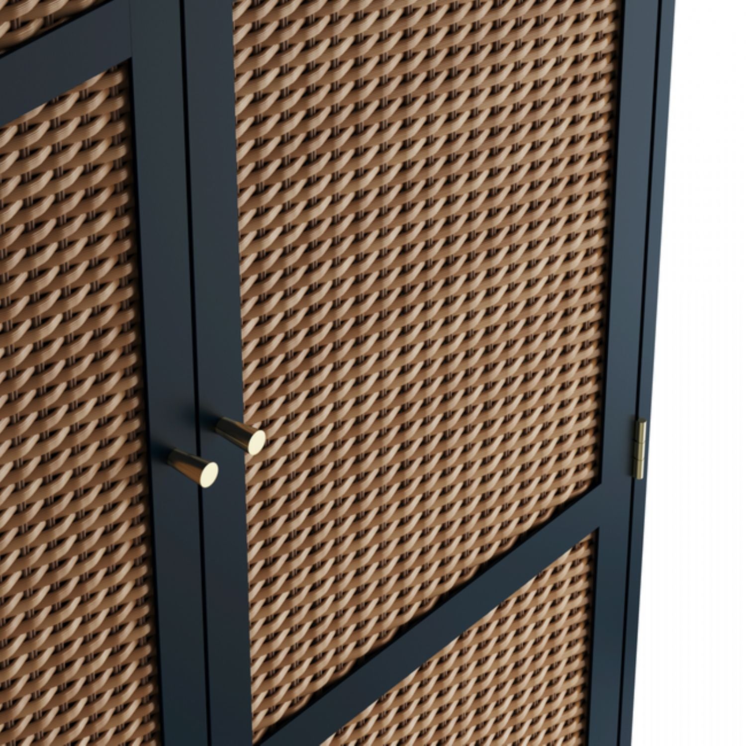 Blue Rattan Effect 2 Door Double Wardrobe with Satin Gold Handles