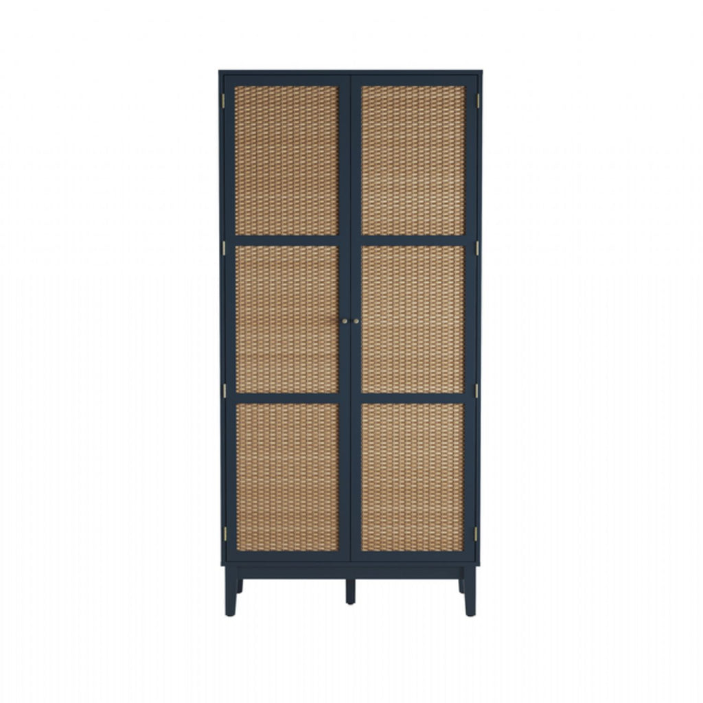 Blue Rattan Effect 2 Door Double Wardrobe with Satin Gold Handles