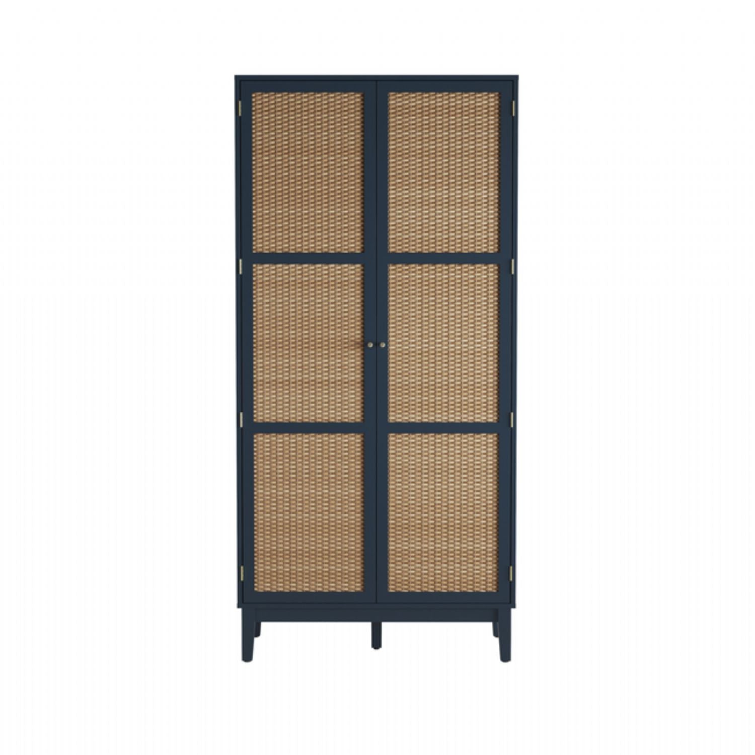 Blue Rattan Effect 2 Door Double Wardrobe with Satin Gold Handles