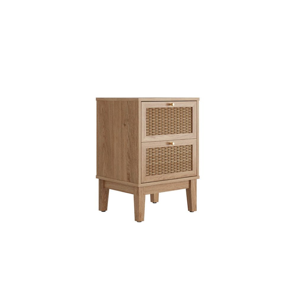Oak 2 Drawer Bedside Cabinet with Gold Metal Handles