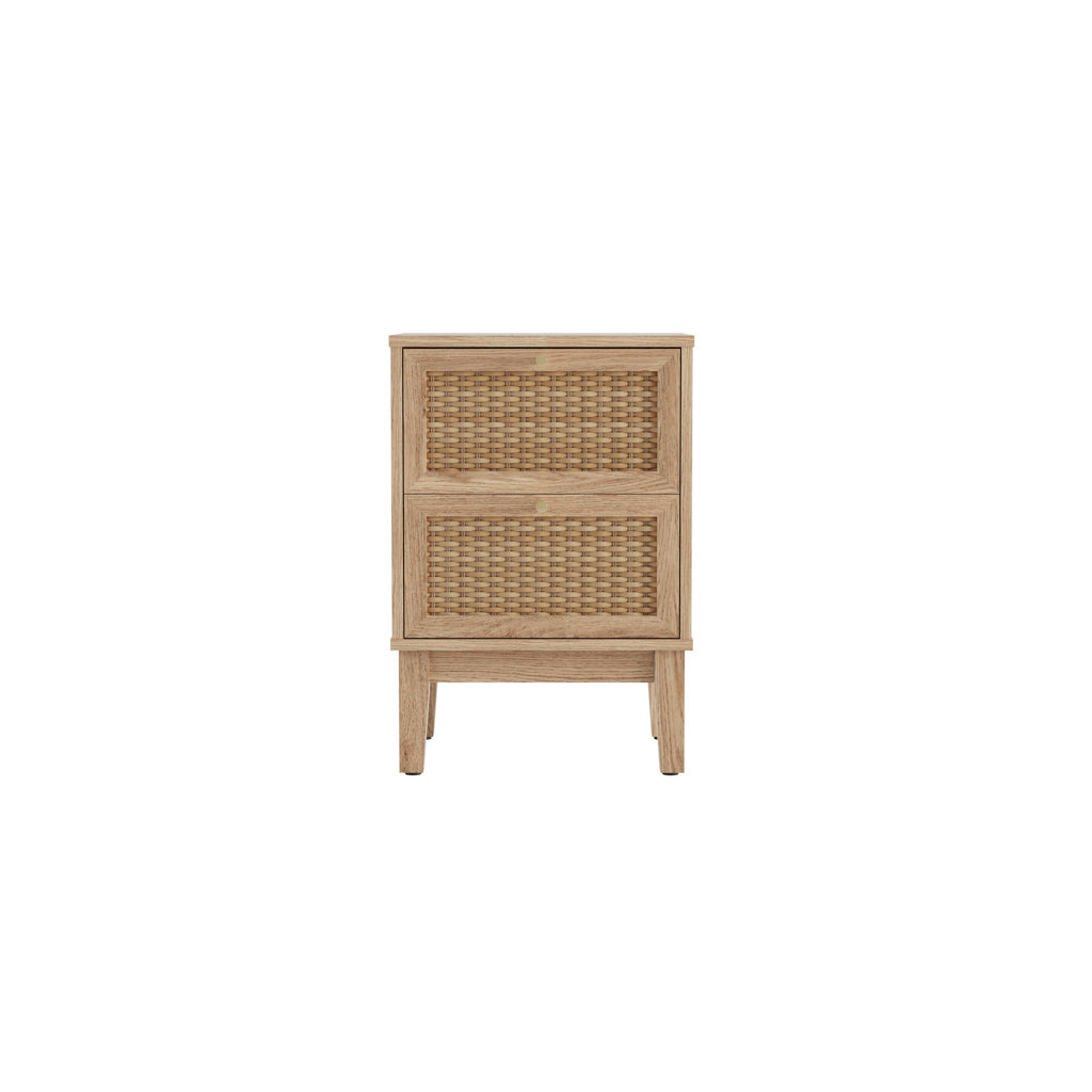 Oak 2 Drawer Bedside Cabinet with Gold Metal Handles