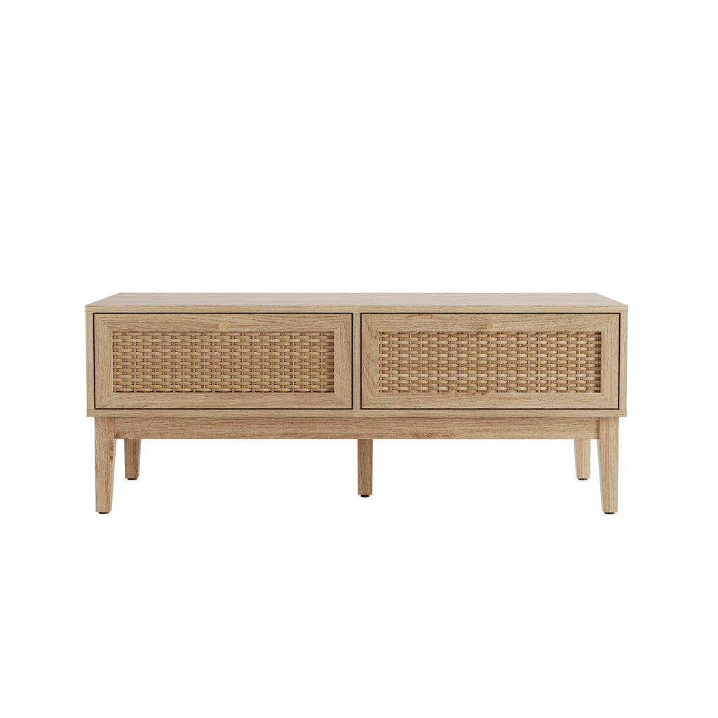 Boho Chic Natural Oak 2 Rattan Front Drawer Rectangular Coffee Table