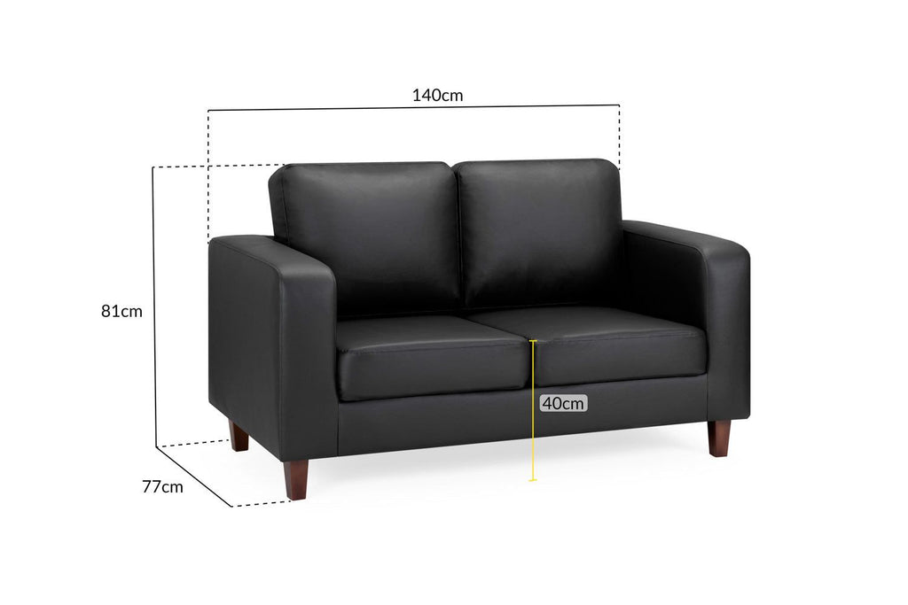 Black Leather Effect 2 Seater Sofa Wooden Feet