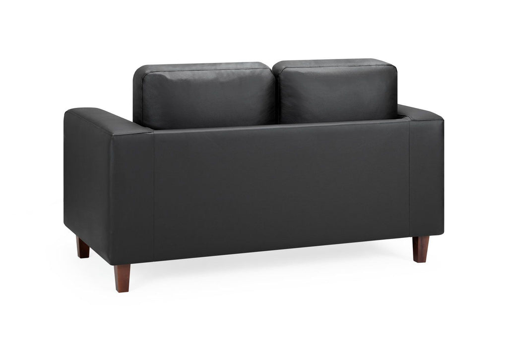 Black Leather Effect 2 Seater Sofa Wooden Feet