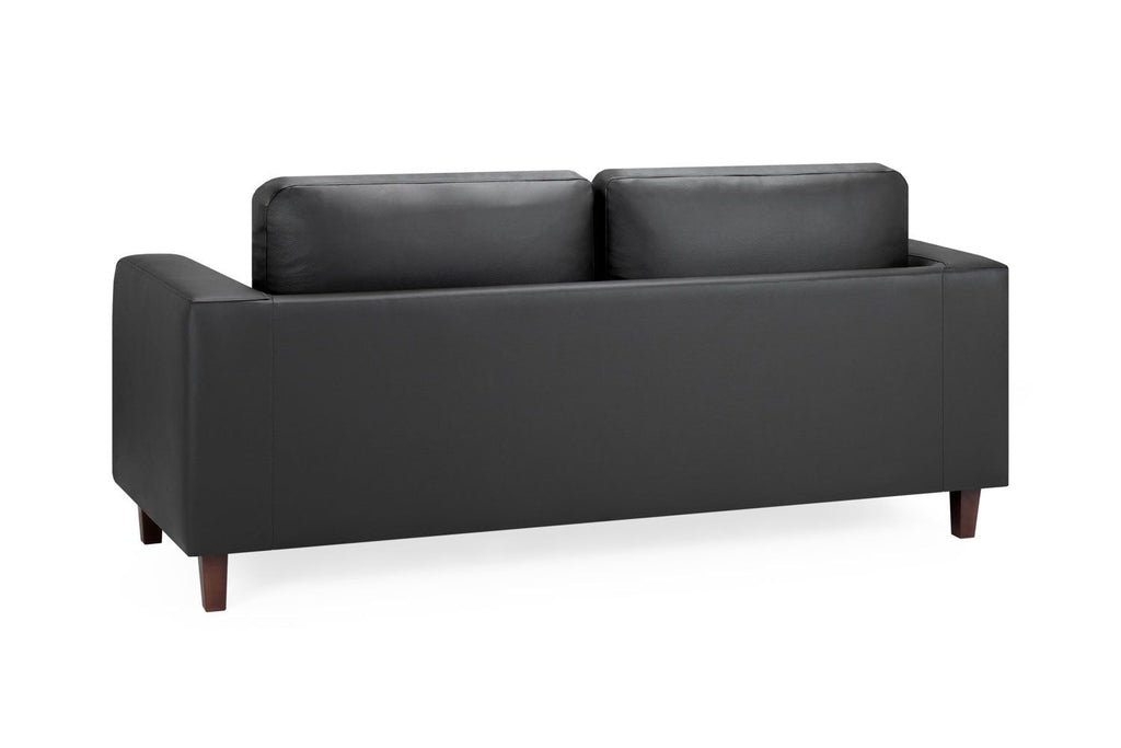 Black Leather 3 Seater Sofa Walnut Wooden Feet