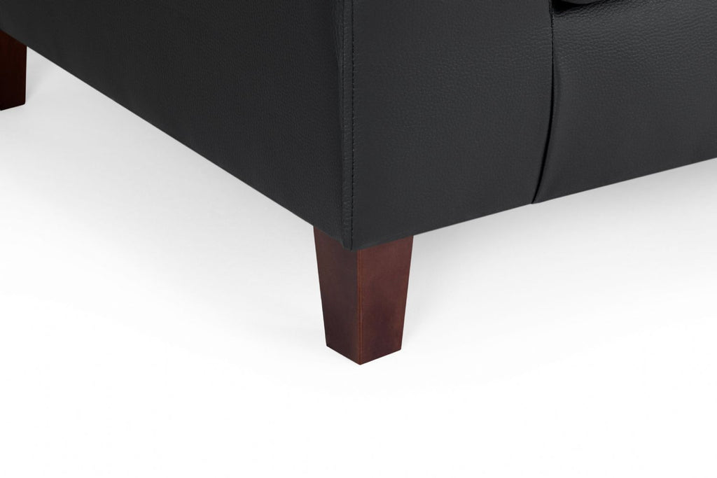 Black Leather Effect 2 Seater Sofa Wooden Feet