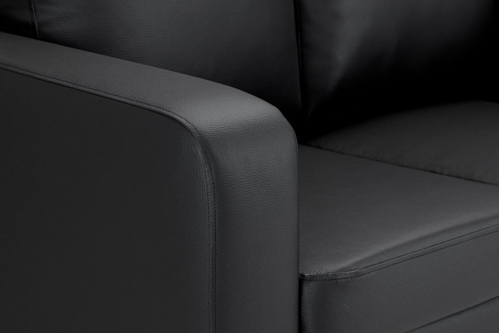 Black Leather Effect 2 Seater Sofa Wooden Feet