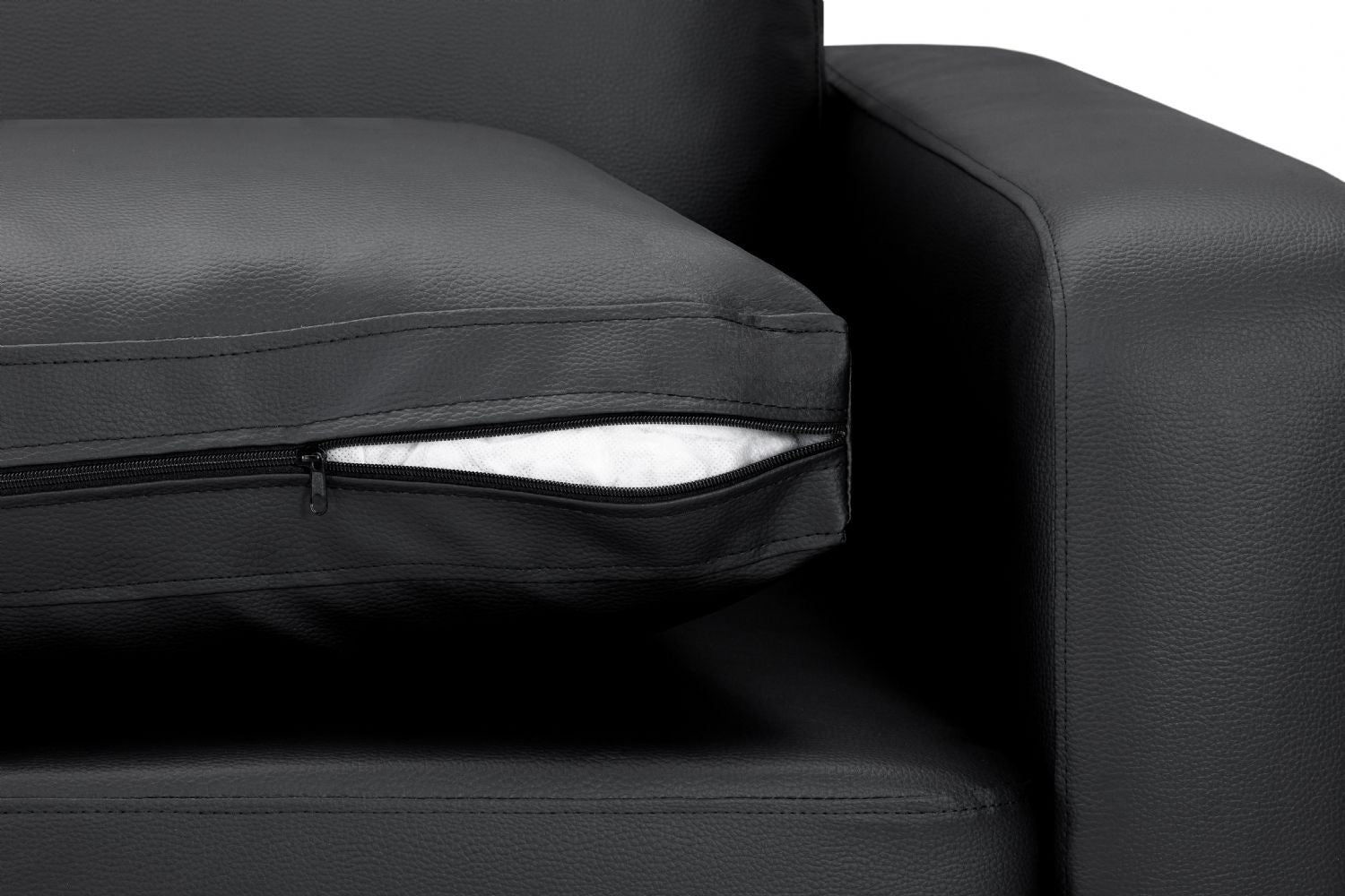 Black Leather Effect 2 Seater Sofa Wooden Feet