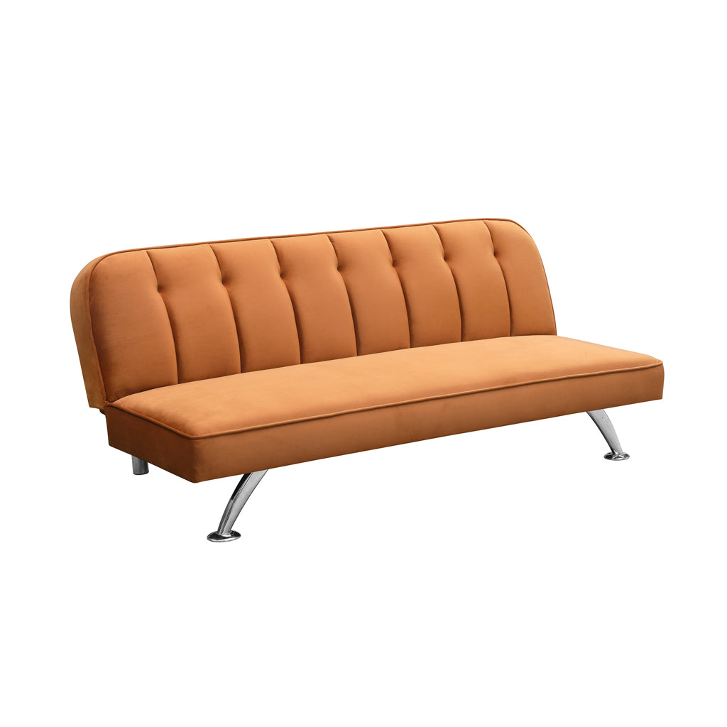 Orange Velvet Upholstered 3 Seater Sofa Bed with Tufted Back