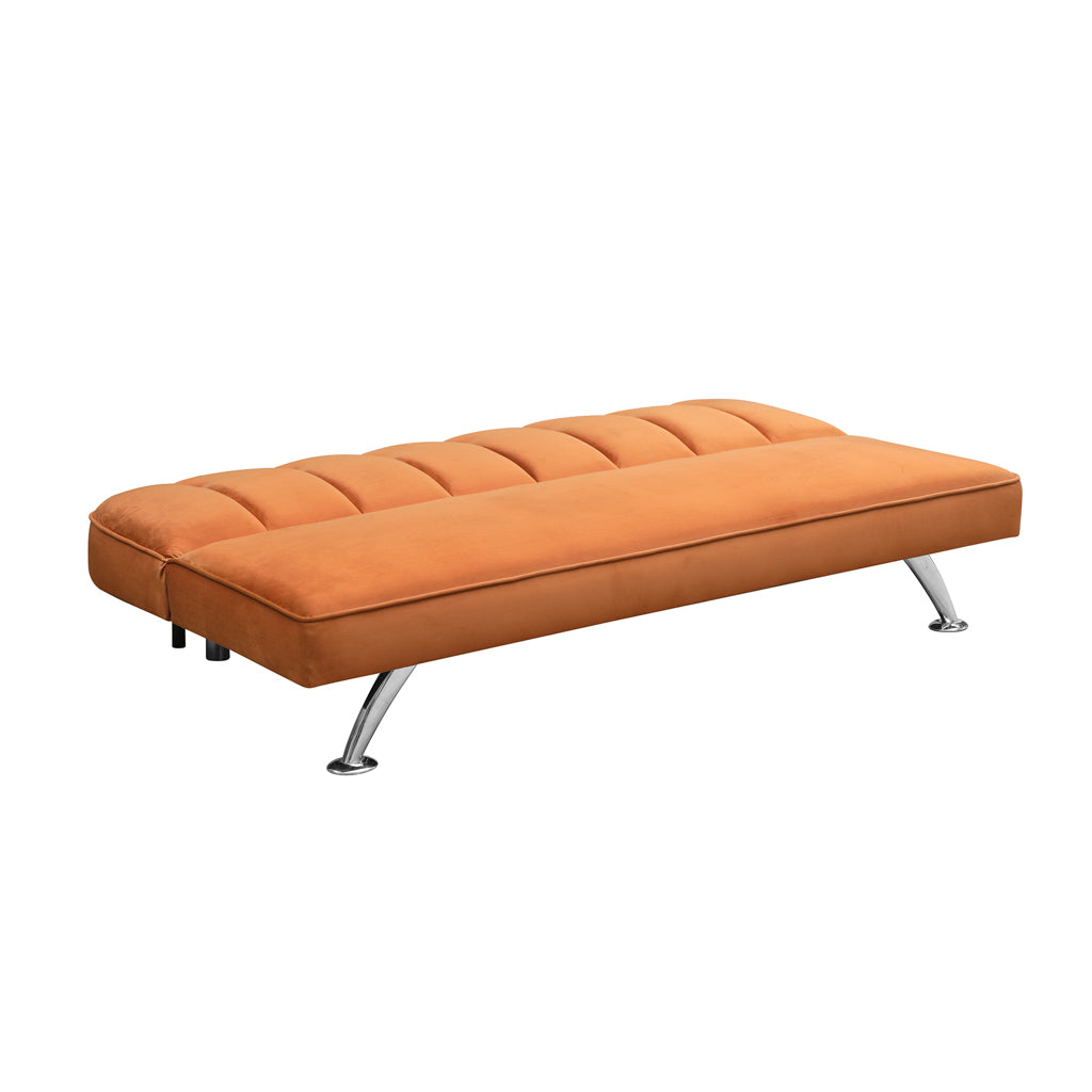 Orange Velvet Upholstered 3 Seater Sofa Bed with Tufted Back