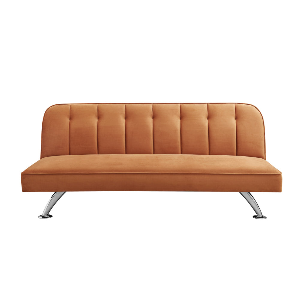 Orange Velvet Upholstered 3 Seater Sofa Bed with Tufted Back