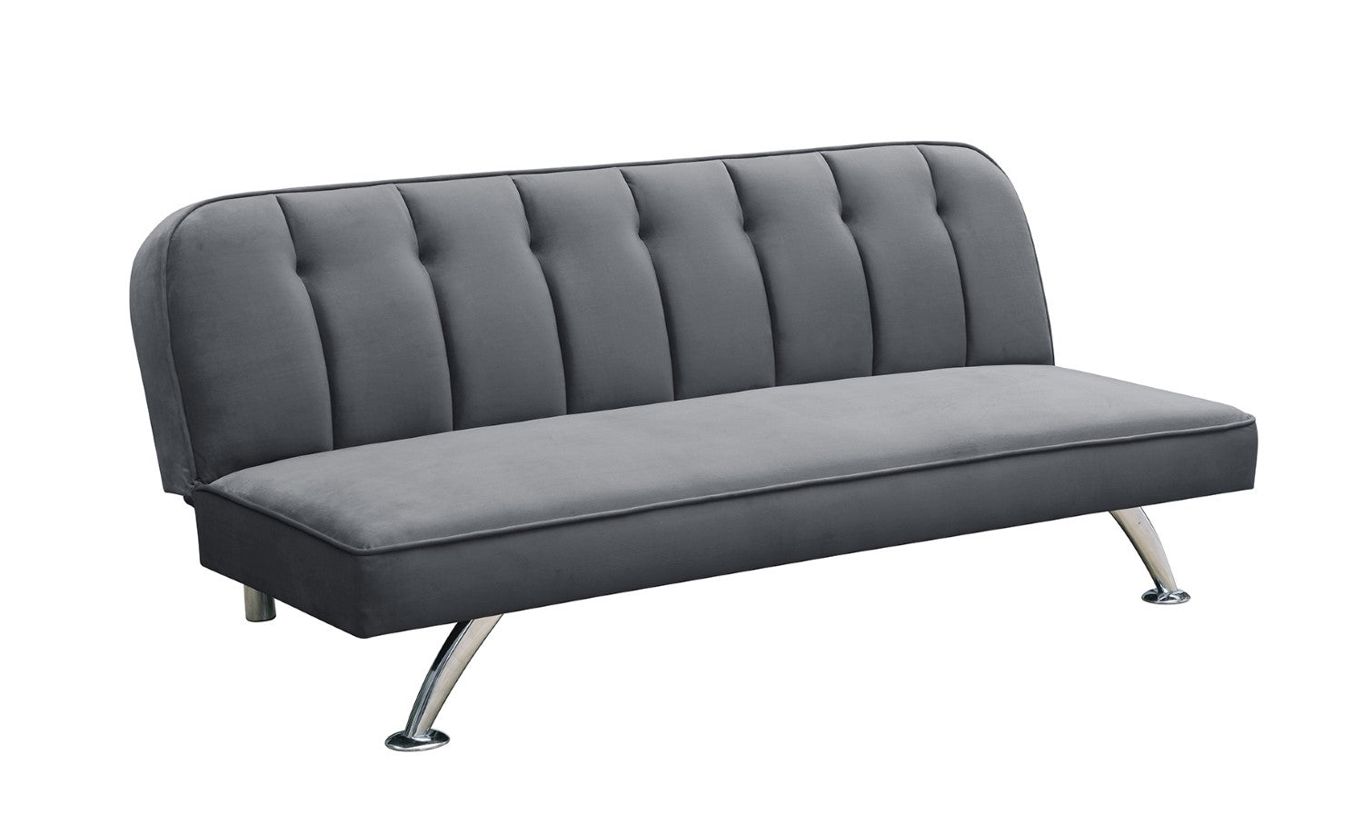 Grey Velvet Upholstered Reclining Sofa Bed with Chrome Legs