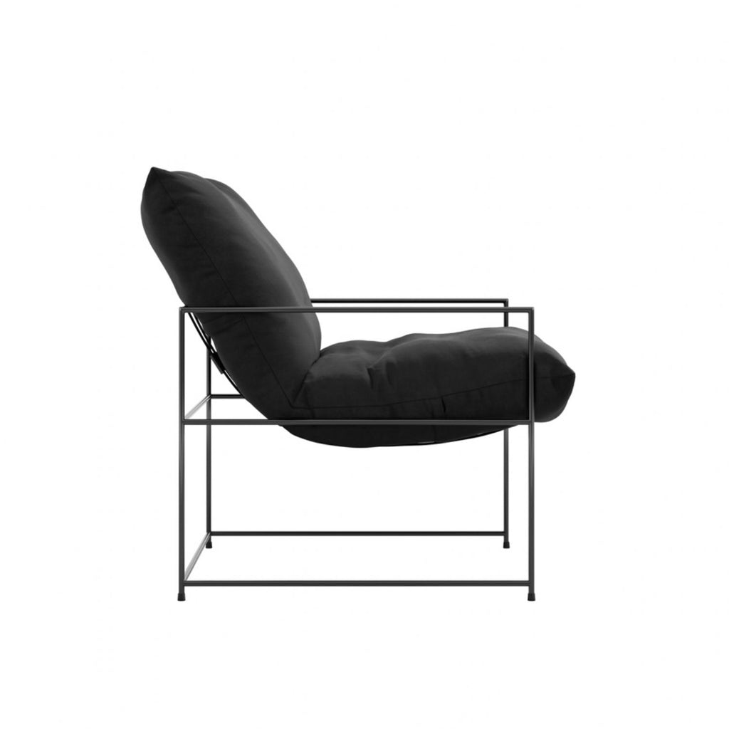 Plush Black Velvet Upholstered Accent Chair with Metal Frame