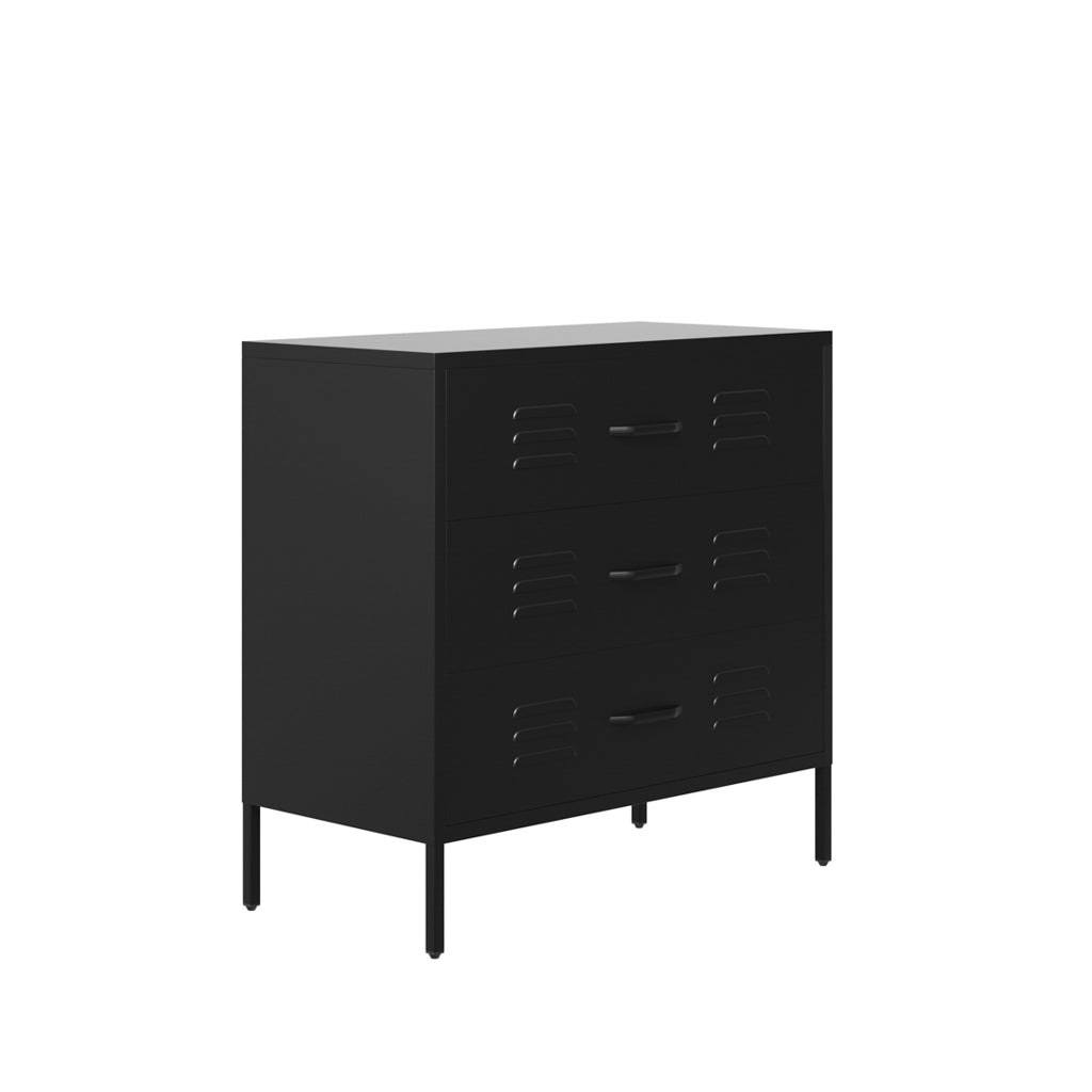 Black Steel Chest of 3 Drawers Industrial Locker Style