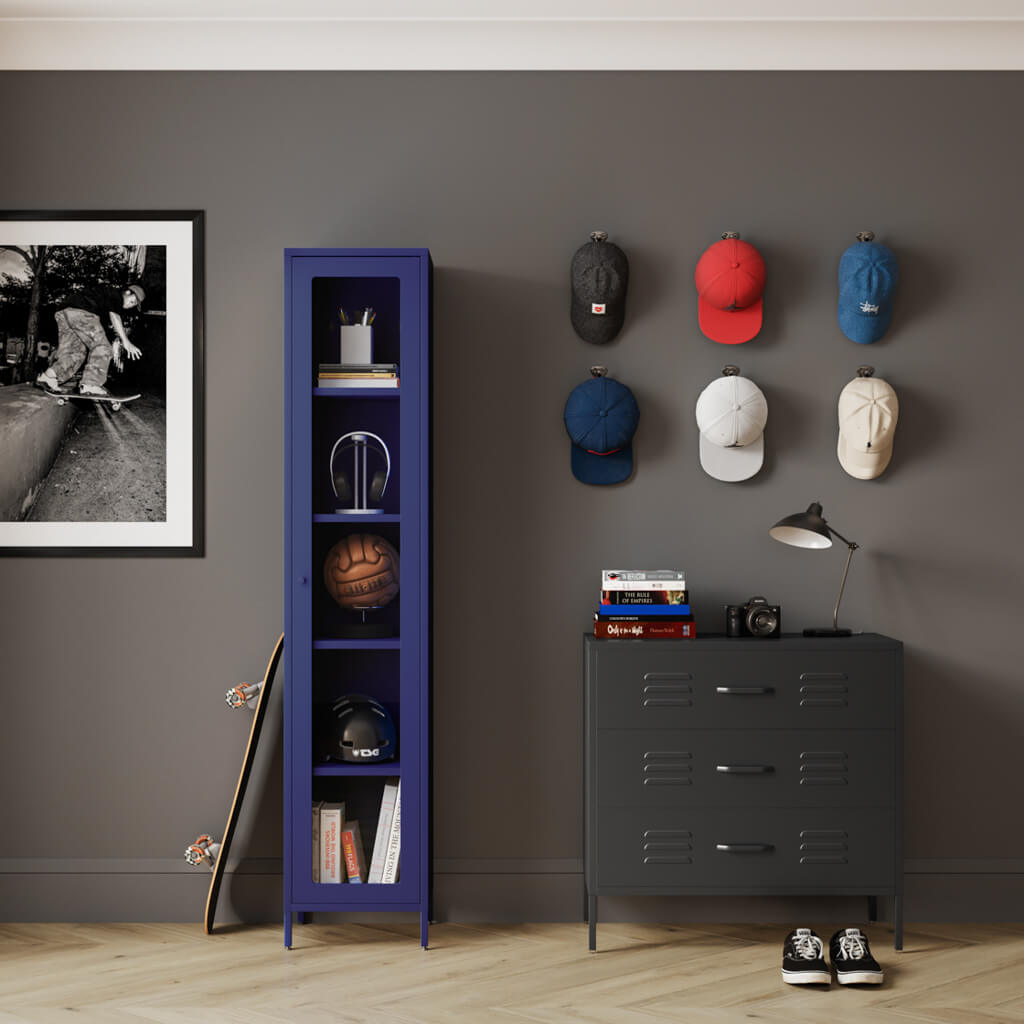 Black Steel Chest of 3 Drawers Industrial Locker Style