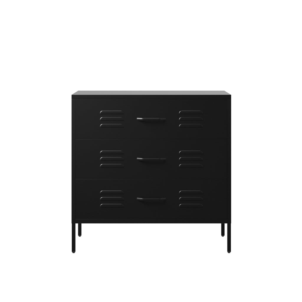 Black Steel Chest of 3 Drawers Industrial Locker Style