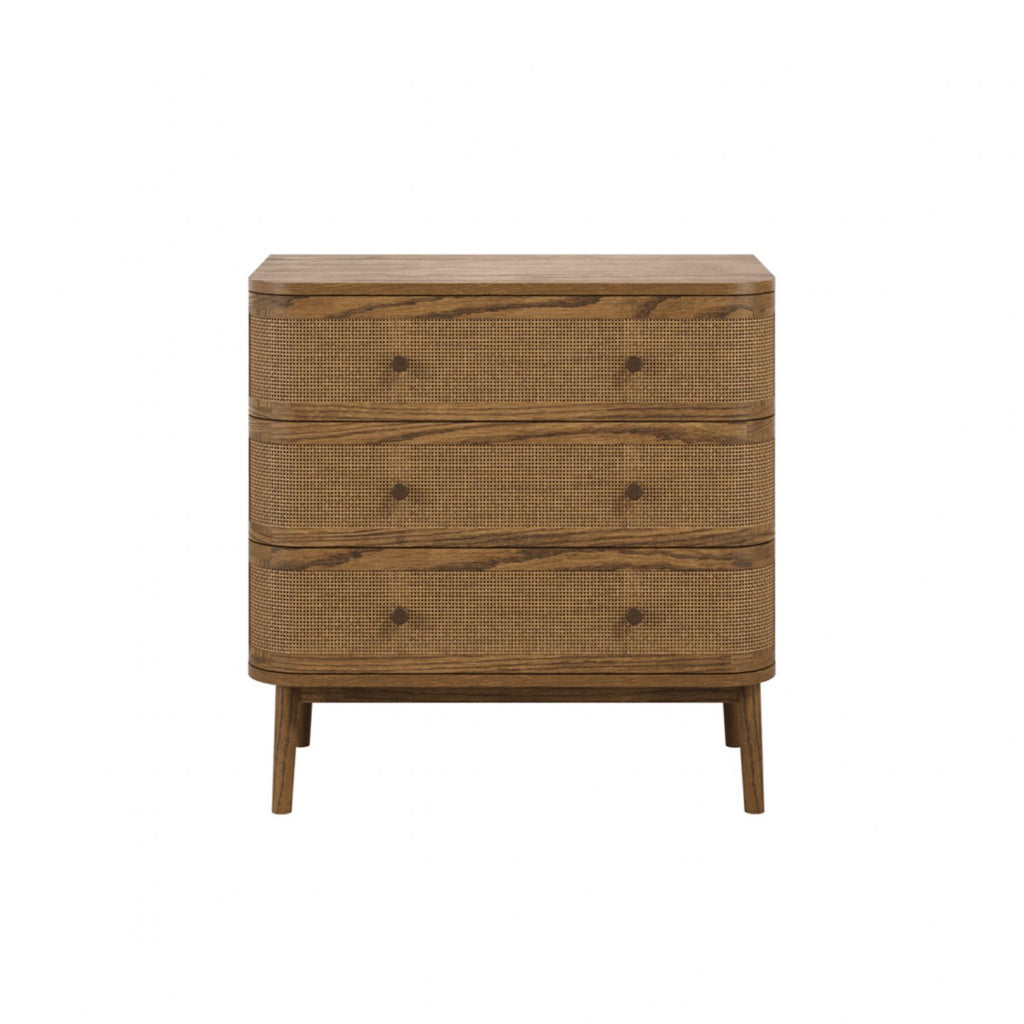 Smoked Wood Chest of Drawers with Weave Front and 3 Drawers