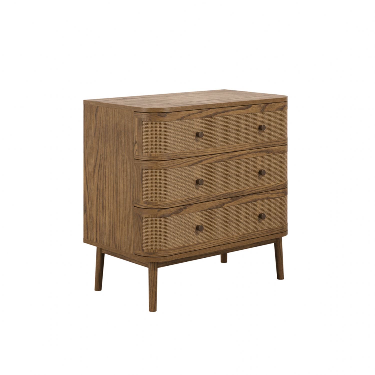 Smoked Wood Chest of Drawers with Weave Front and 3 Drawers