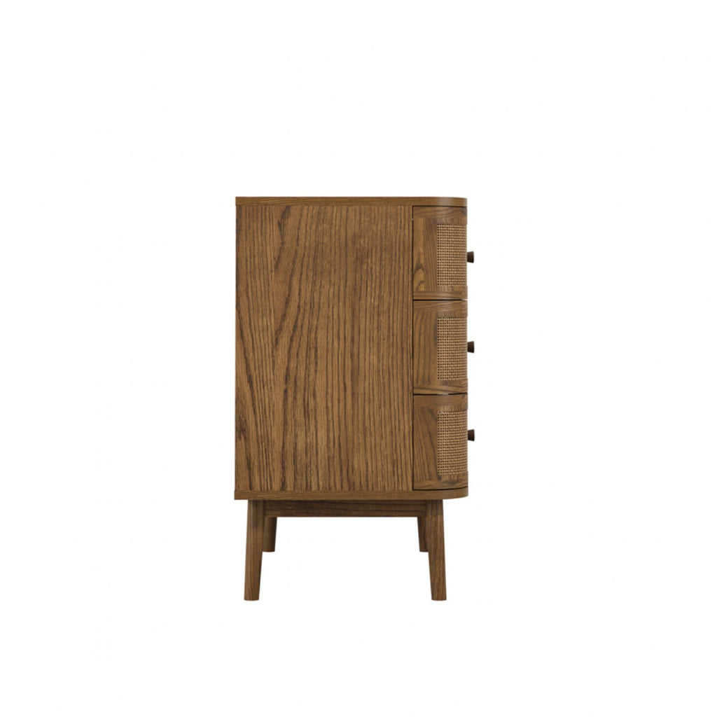 Smoked Wood Chest of Drawers with Weave Front and 3 Drawers