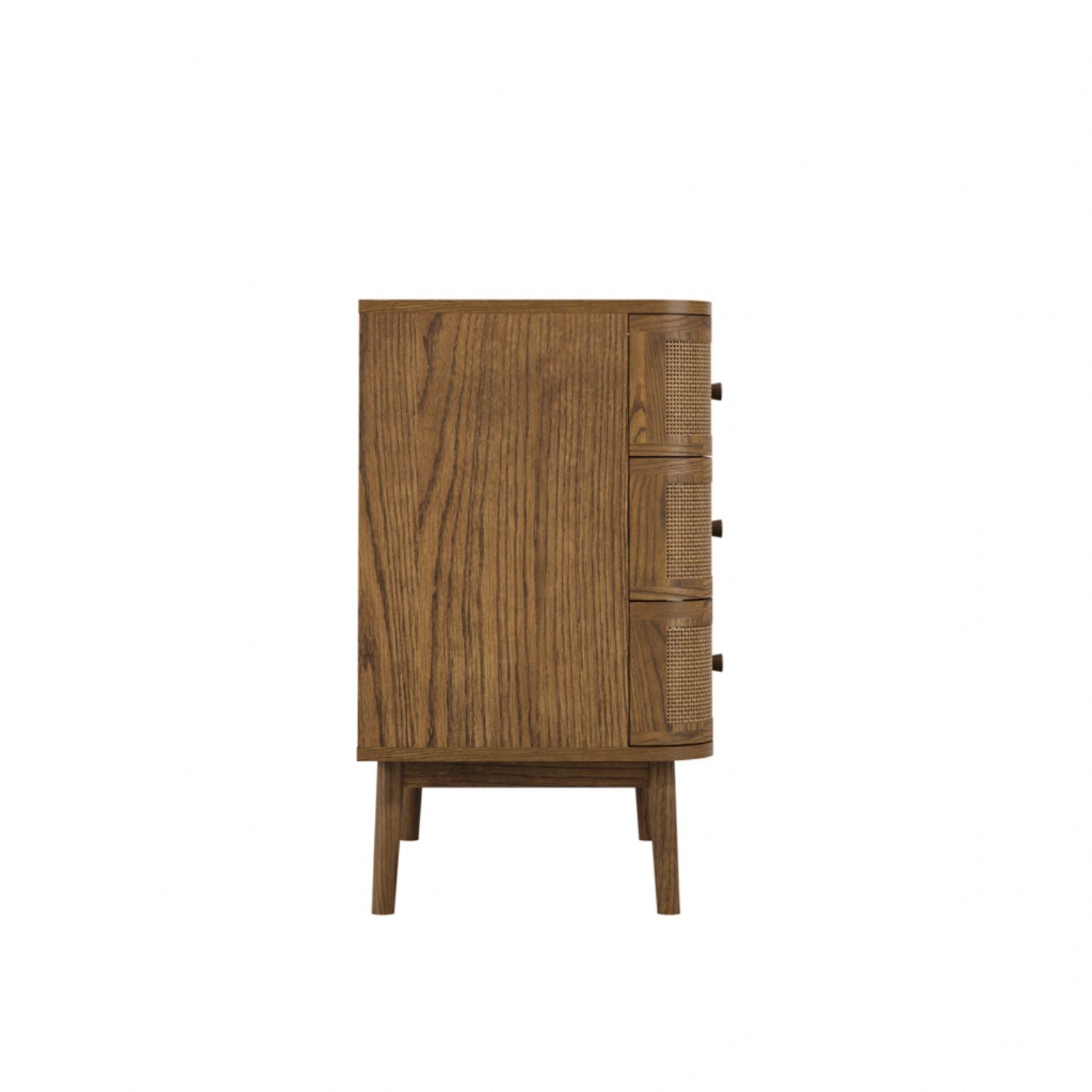 Smoked Wood Chest of Drawers with Weave Front and 3 Drawers