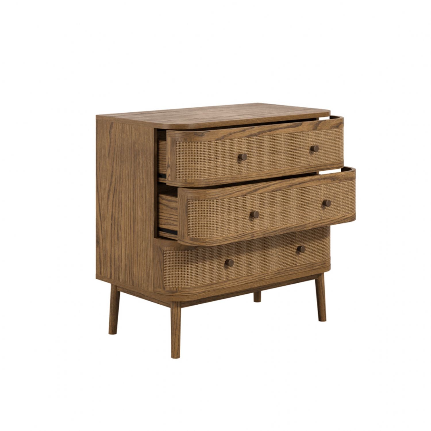 Smoked Wood Chest of Drawers with Weave Front and 3 Drawers