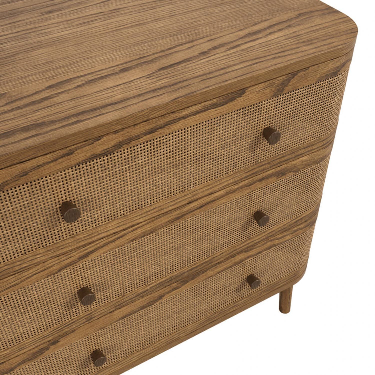 Smoked Wood Chest of Drawers with Weave Front and 3 Drawers