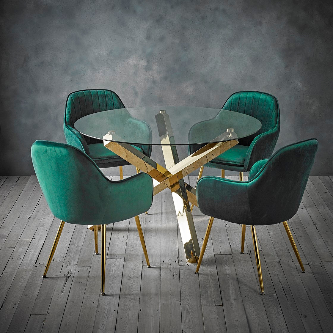 Round 4 Seater Dining Set with Velvet Upholstered Chairs