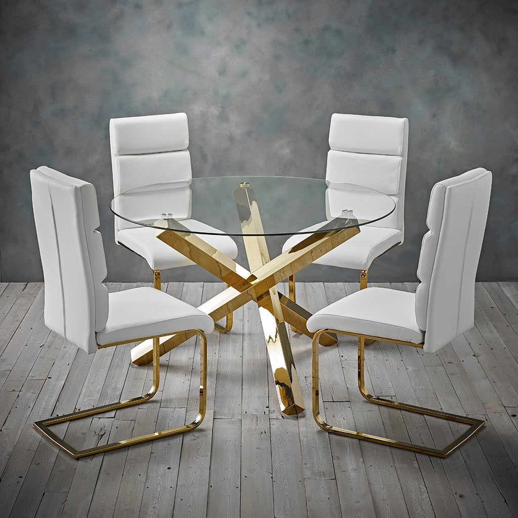 Round 4 Seater Dining Set with Velvet Upholstered Chairs