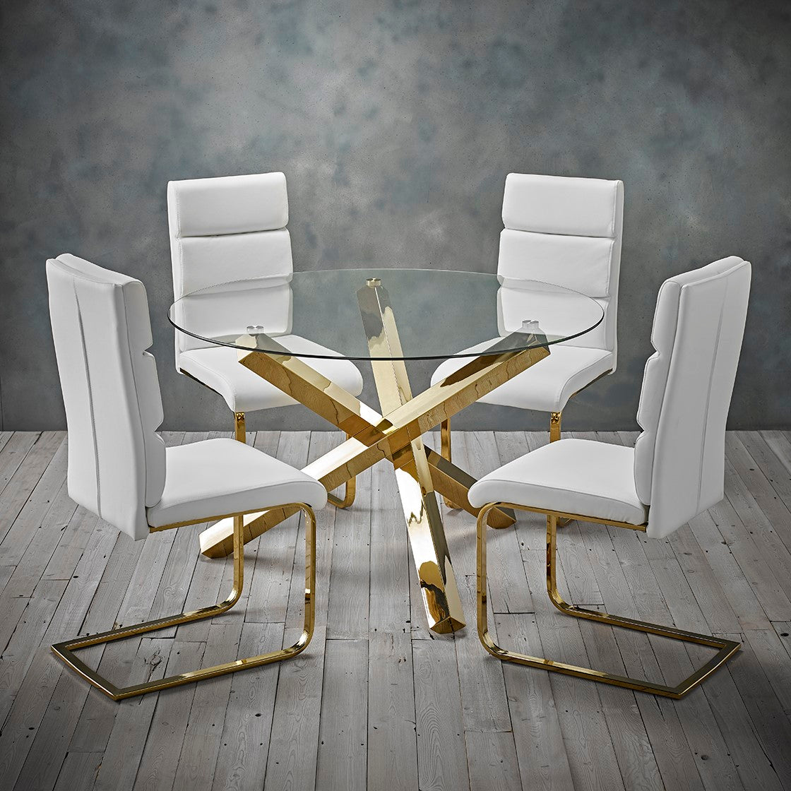 Round 4 Seater Dining Set with Velvet Upholstered Chairs