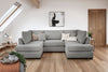 Grey Fabric Upholstery U Shape Corner Sofa Black Feet