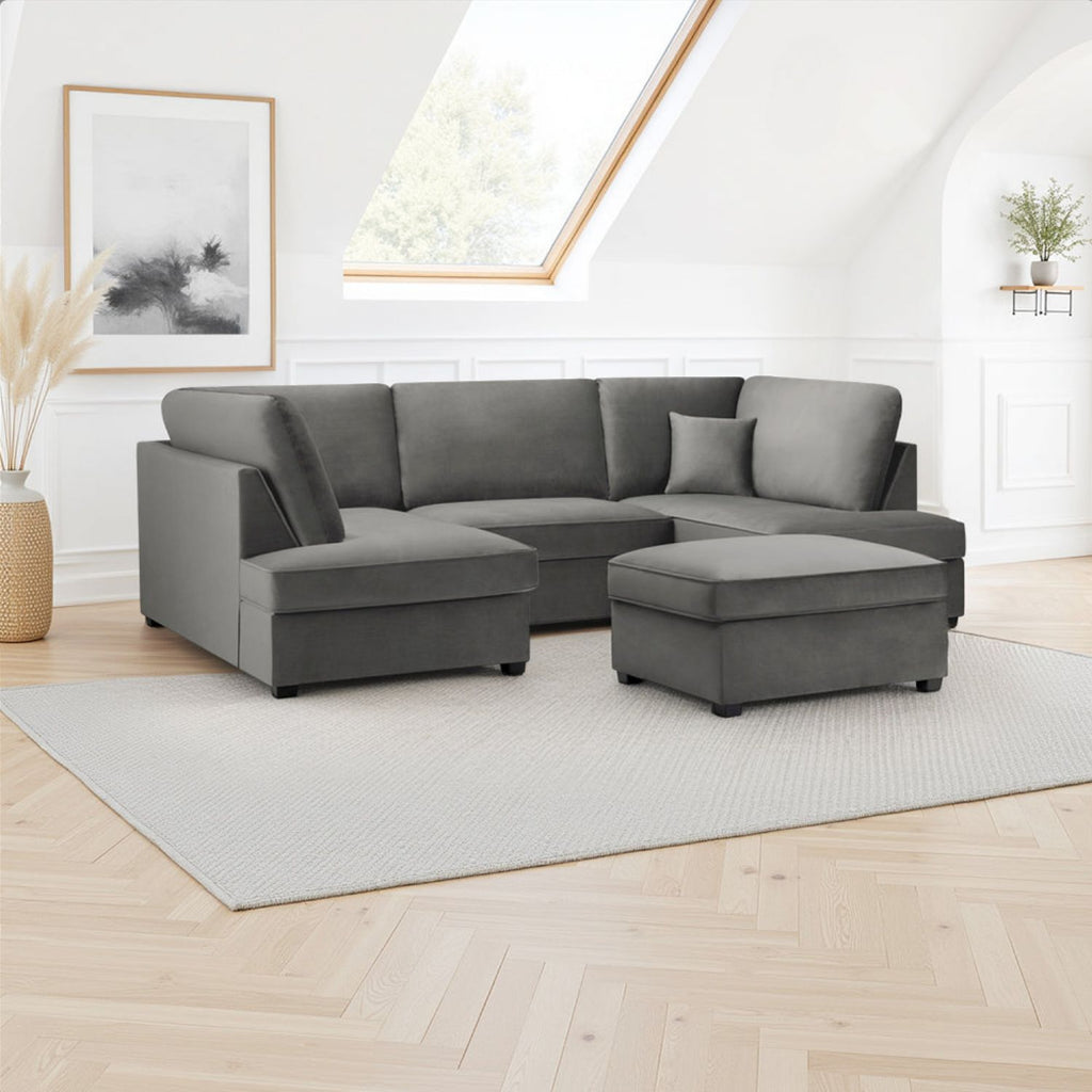Grey Fabric U Shaped Fullback Corner Group Sofa