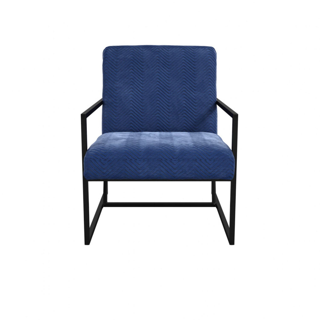 Blue Velvet Chevron Patterned Accent Chair with Metal Frame