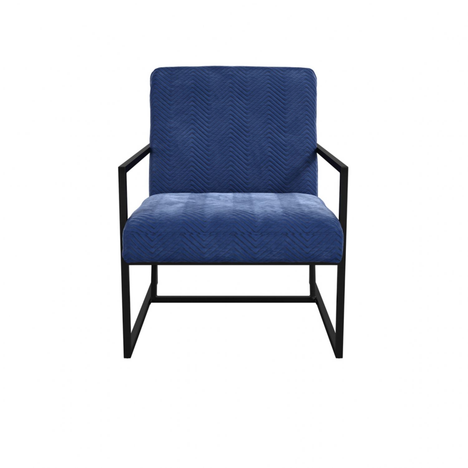 Blue Velvet Chevron Patterned Accent Chair with Metal Frame