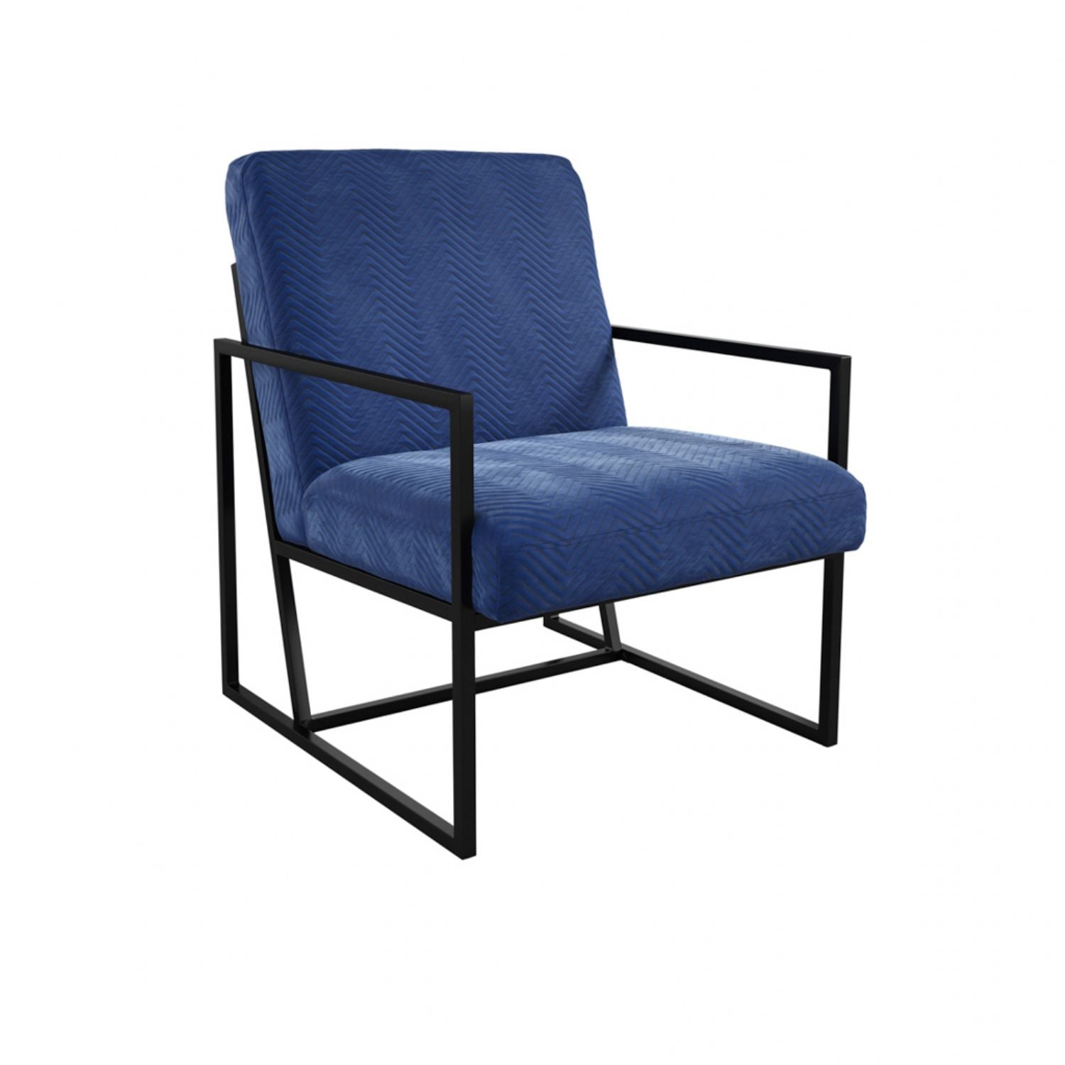 Blue Velvet Chevron Patterned Accent Chair with Metal Frame