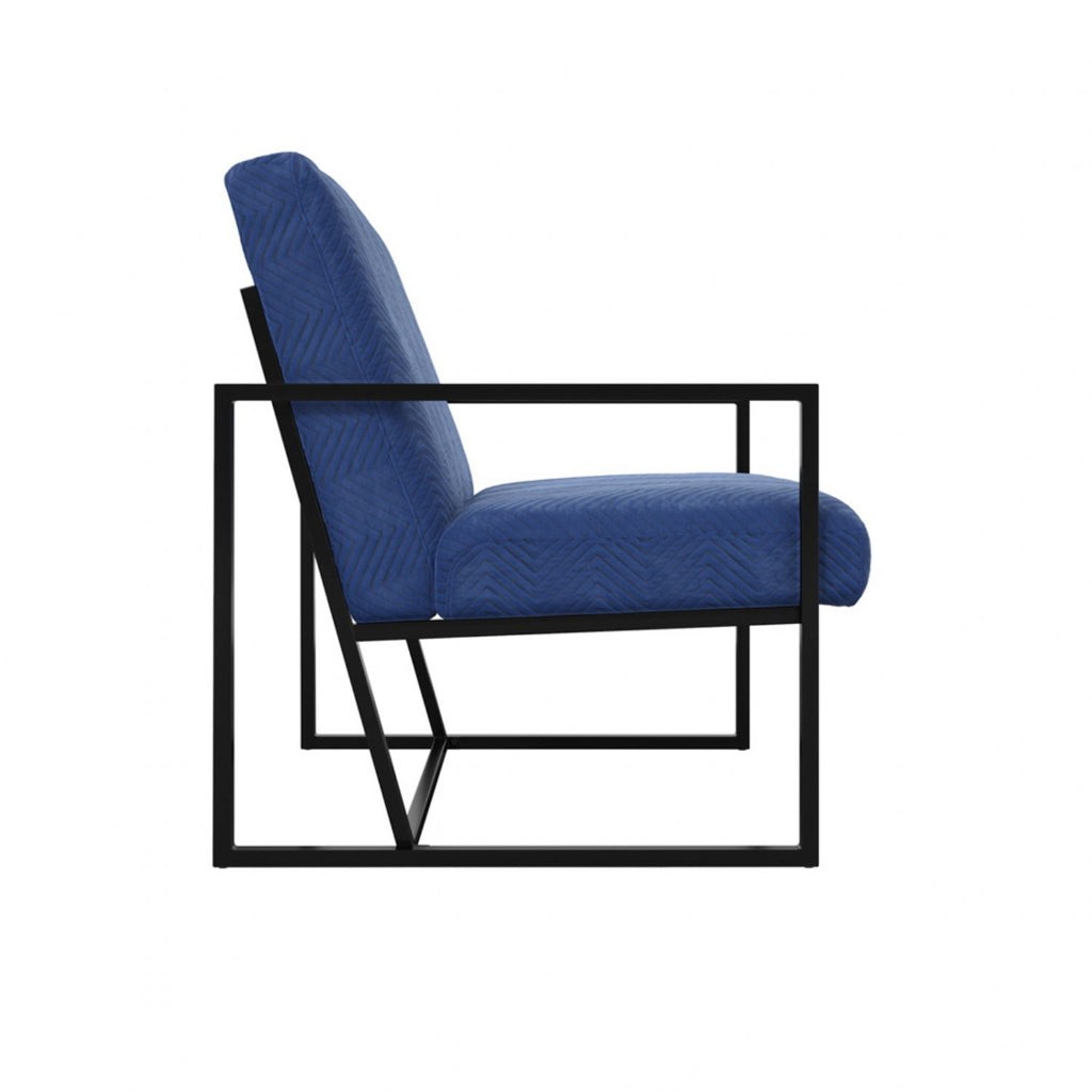 Blue Velvet Chevron Patterned Accent Chair with Metal Frame