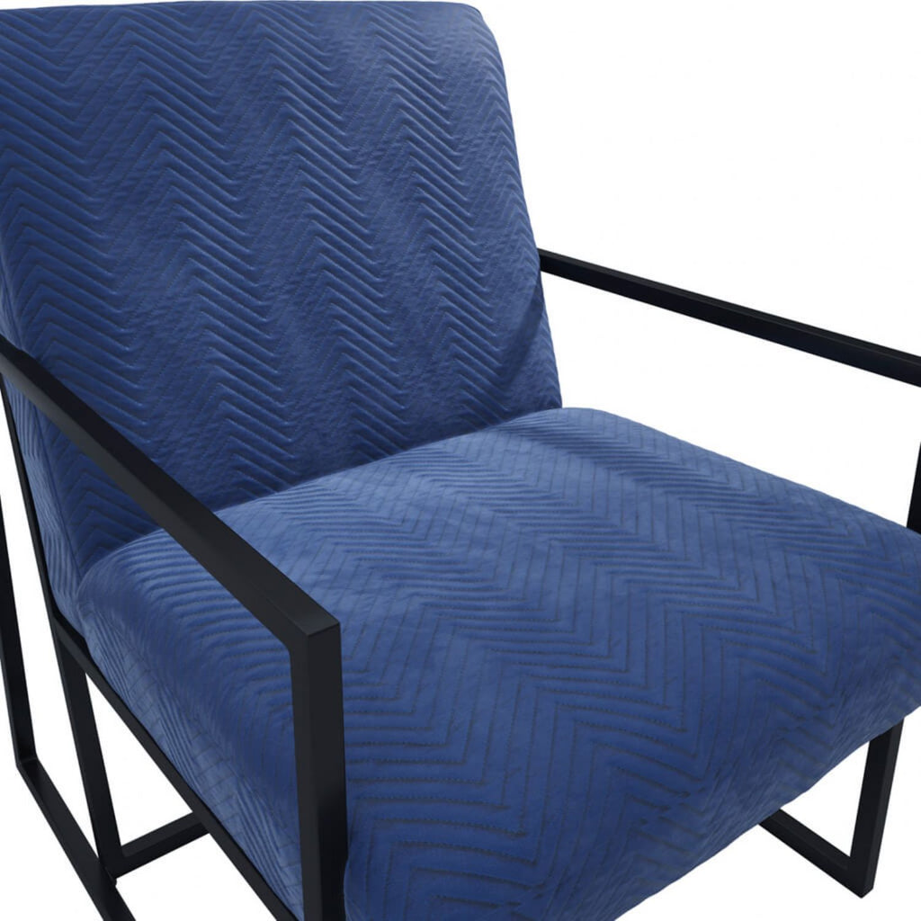 Blue Velvet Chevron Patterned Accent Chair with Metal Frame