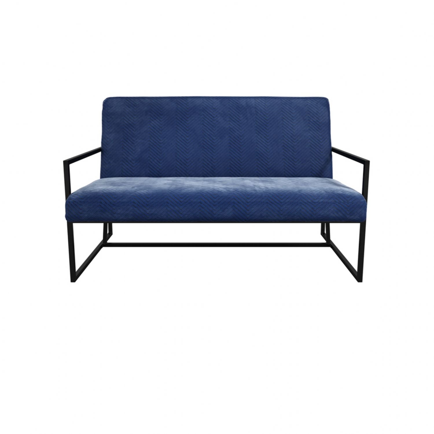 Blue Velvet Chevron Patterned 2 Seater Sofa Black Framed