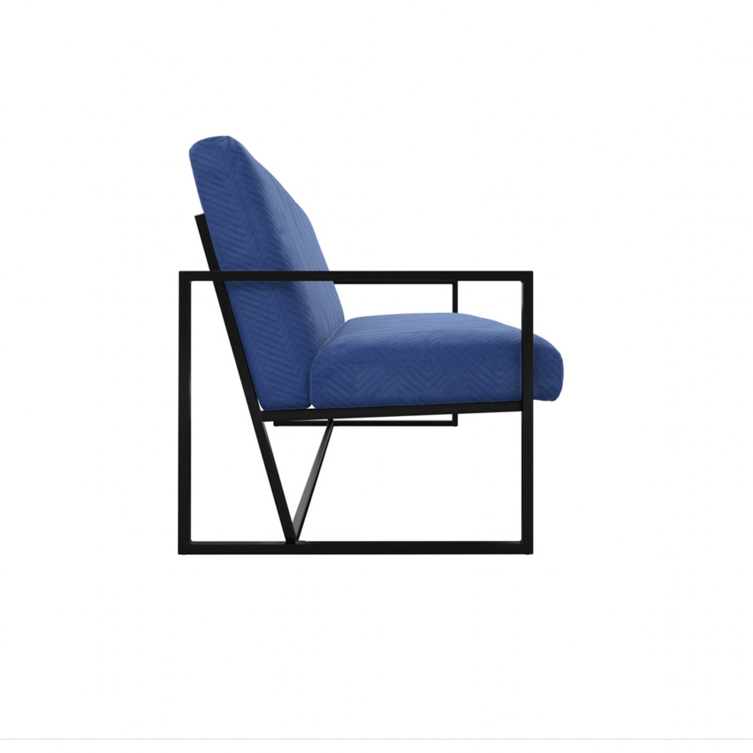 Blue Velvet Chevron Patterned 2 Seater Sofa Black Framed