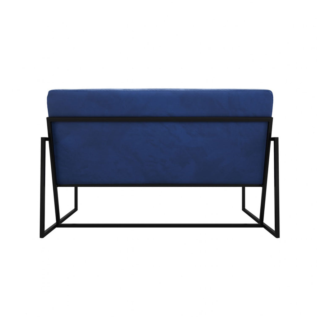 Blue Velvet Chevron Patterned 2 Seater Sofa Black Framed