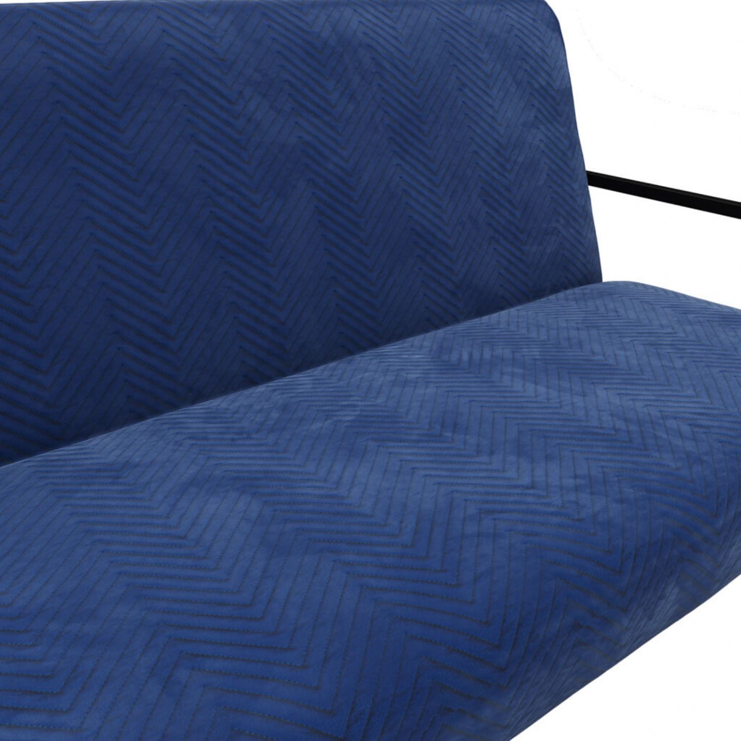 Blue Velvet Chevron Patterned 2 Seater Sofa Black Framed