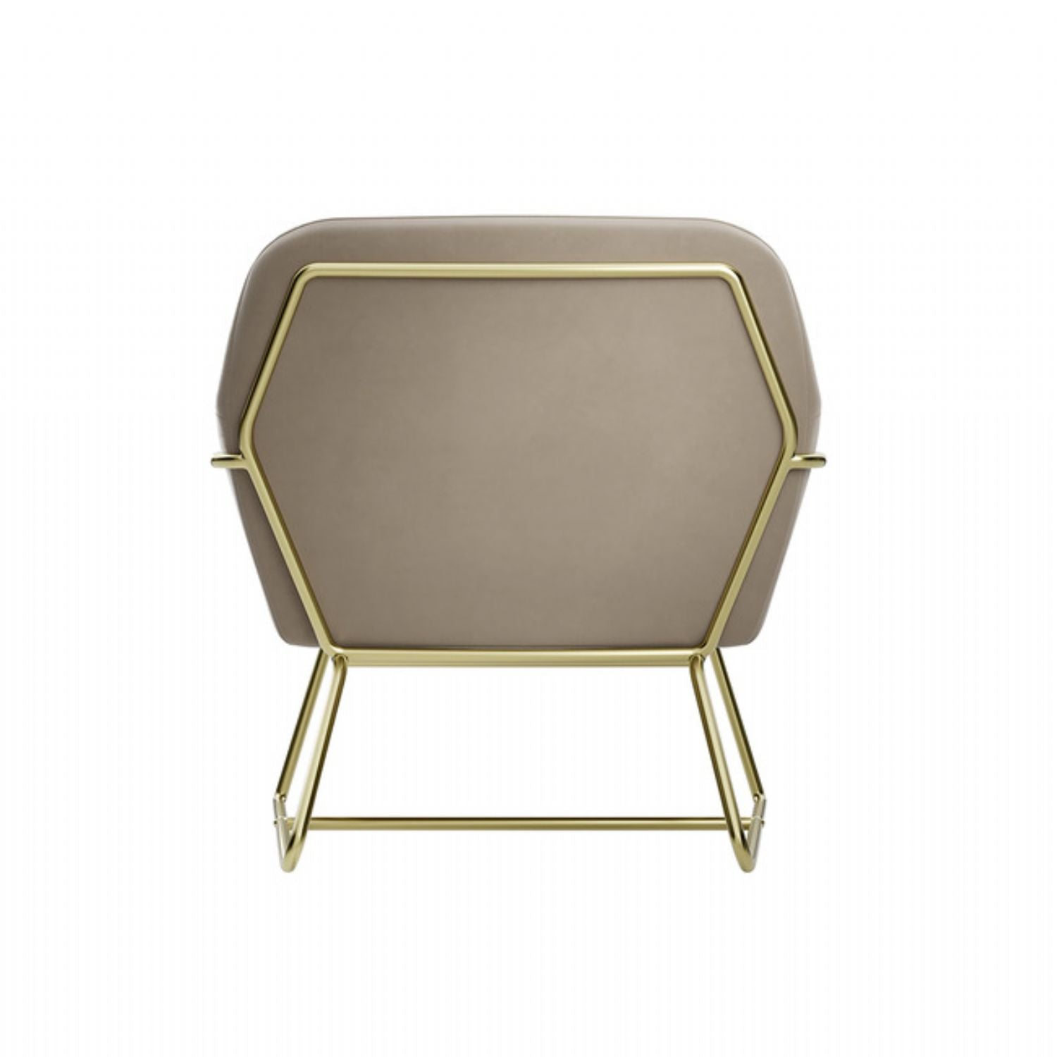Beige Velvet Upholstered Modern Curved Lounge Armchair with Brushed Gold Frame