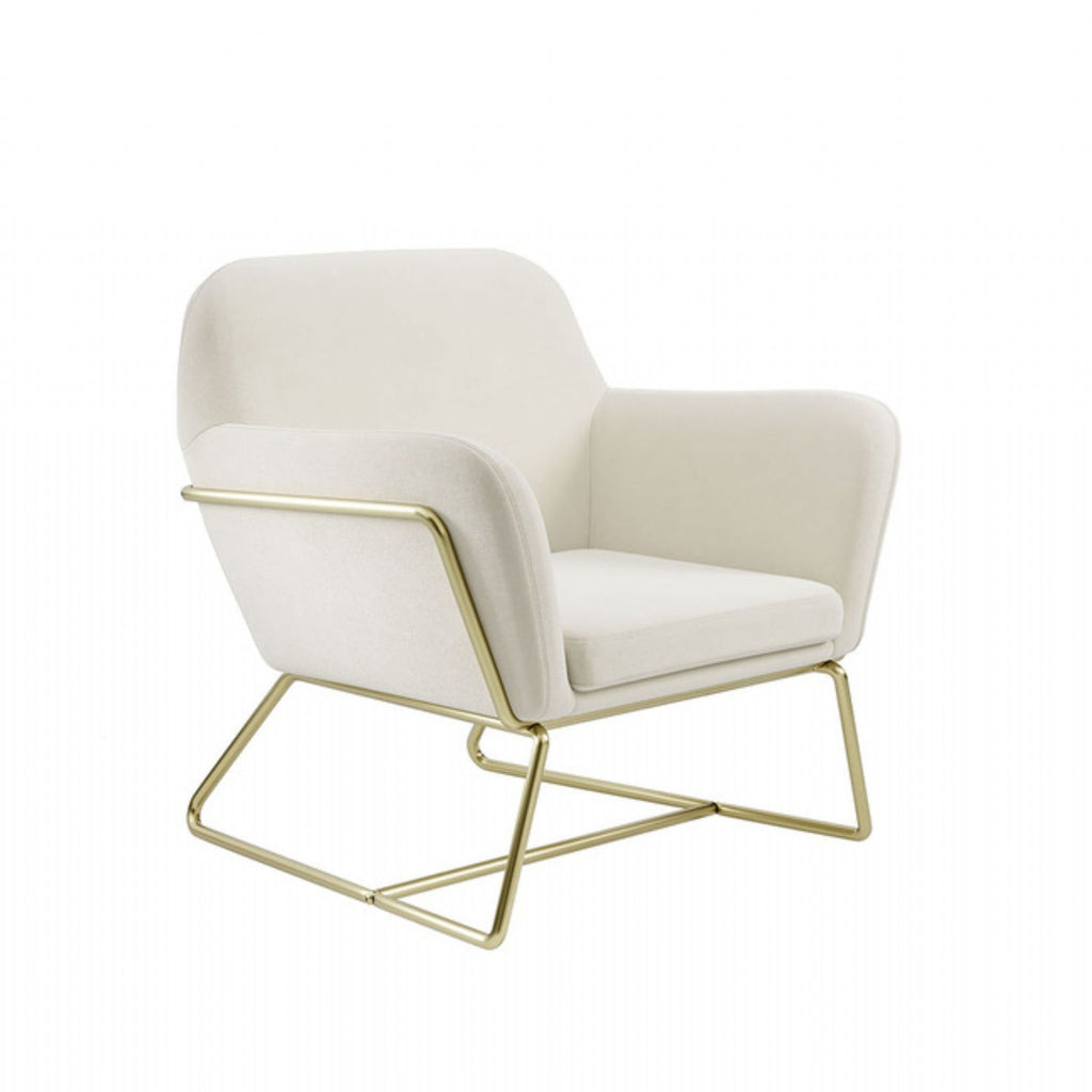 Cream Velvet Fabric Armchair Gold Metal Frame