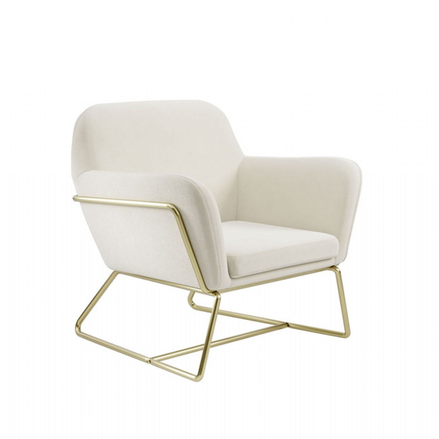 Cream Velvet Fabric Armchair Gold Metal Frame