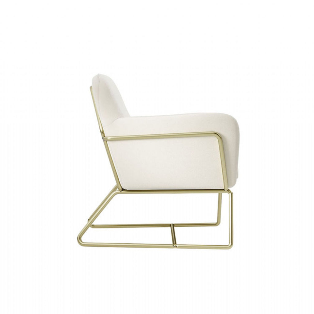 Cream Velvet Fabric Armchair Gold Metal Frame