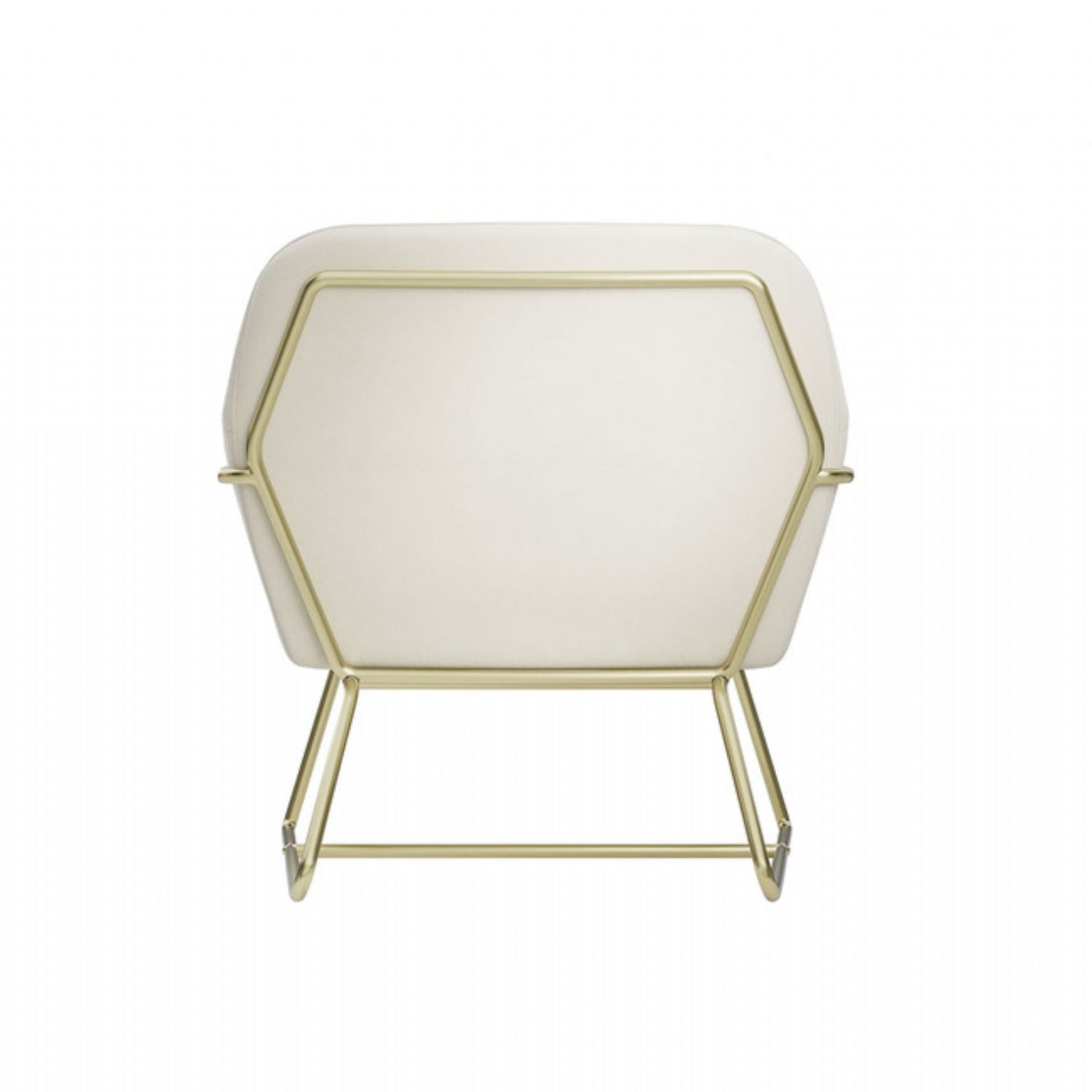 Cream Velvet Fabric Armchair Gold Metal Frame