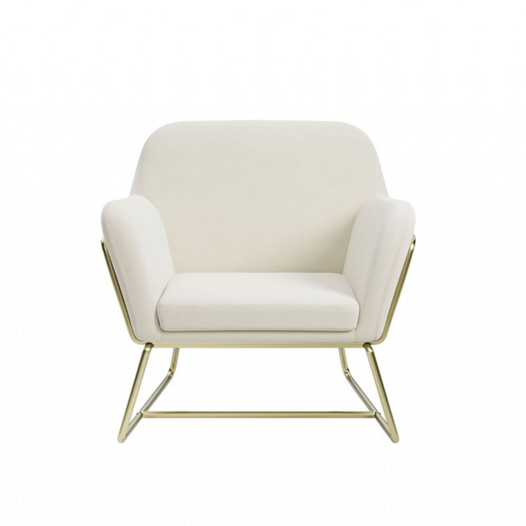 Cream Velvet Fabric Armchair Gold Metal Frame