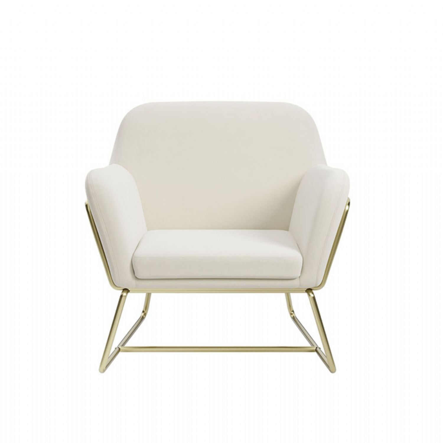 Cream Velvet Fabric Armchair Gold Metal Frame