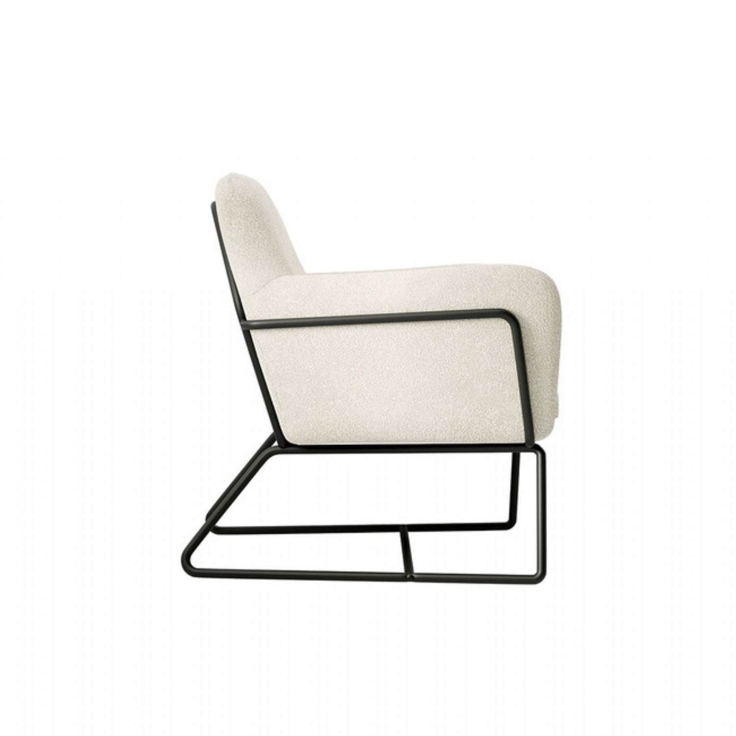 Ivory Boucle Upholstered Soft Curved Lounge Armchair with Black Metal Frame