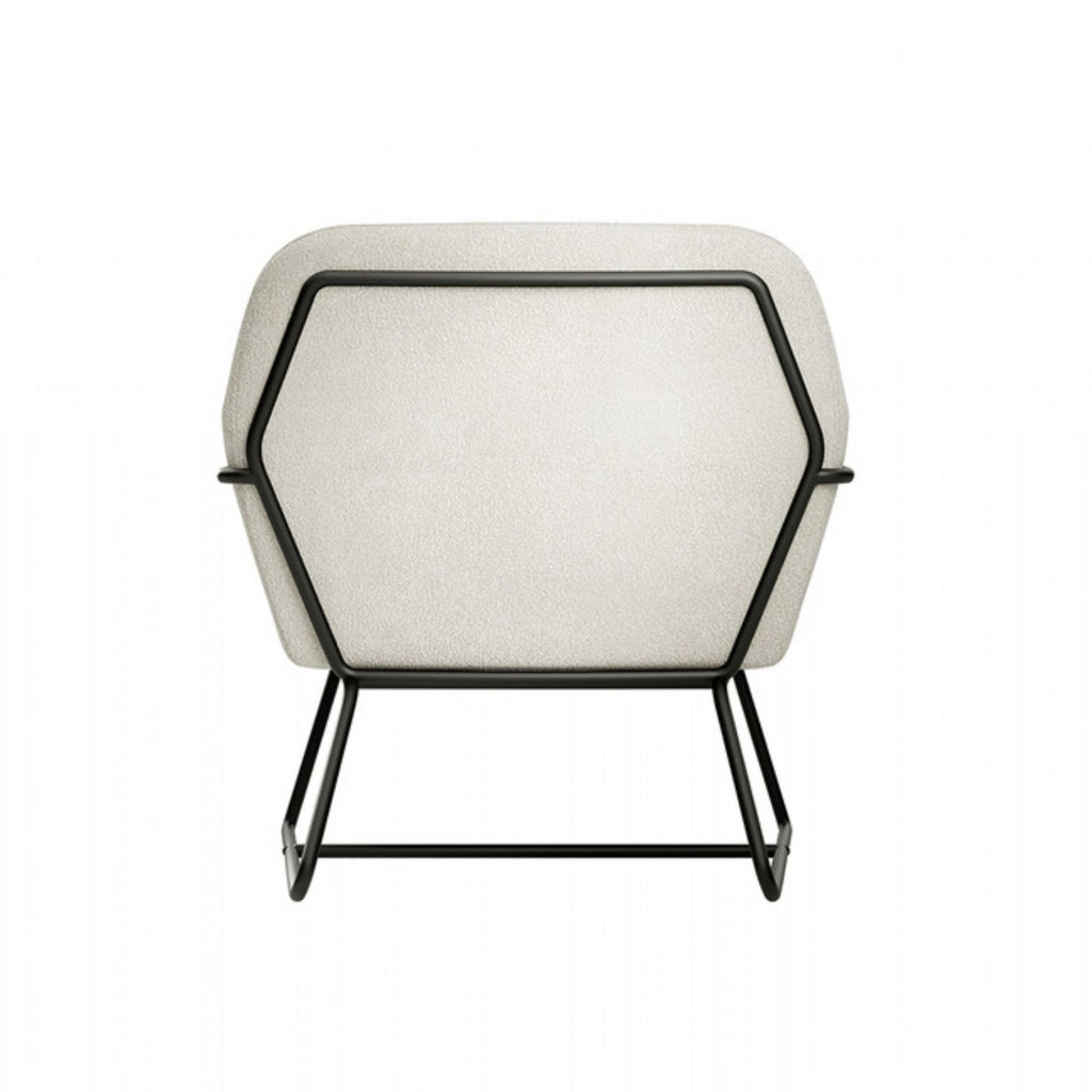 Ivory Boucle Upholstered Soft Curved Lounge Armchair with Black Metal Frame