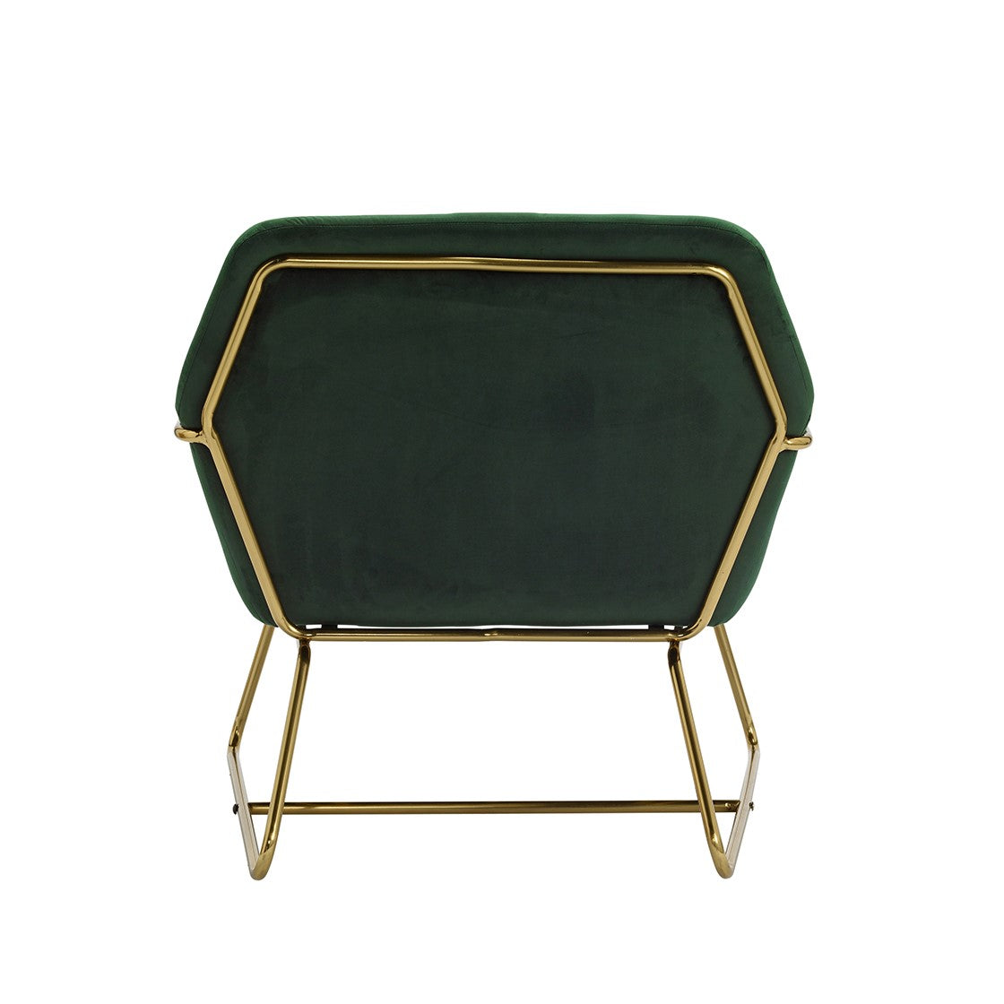 Green Velvet Upholstered Armchair with Gold Frame and Black Metal Legs